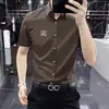 Camisa de Manga Corta de Seda Helada para Hombre, Fina de Alta Gama, No Requiere Planchado, Nuevo Estilo Europeo, Corte Ajustado, Casual, Elástica, con Detalles de Pedrería, 2026