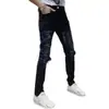 Pantalones Vaqueros para Hombre de Marca Tendencia Ajustados Skinny PU de Alta Calidad para Comercio Exterior Transfronterizo Estilo Retro Salpicaduras de Tinta Parche Bordado