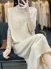 Vestido de otoño e invierno nuevo, de cuello redondo, de ganchillo, con bolsillos, sin mangas, apilado, suelto, informal, de viajero diario, de lana completa, chaleco de punto para mujer