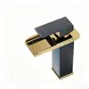 Grifo de lavabo de cascada negro personalizado transfronterizo, grifo de agua fría y caliente de acero inoxidable, grifo de lavabo de estilo europeo de pico ancho