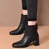 Botas ankle boots quadradas da moda com salto grosso para mulheres, nova coleção outono/inverno 2026, forradas com fleece, cano curto, zíper traseiro, versáteis, confortáveis, estilosas e chiques