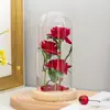 Três Rosas Artificiais Cobertura de Vidro Enfeites Flores Secas Imortalizadas Buquê Dia dos Namorados Dia das Mães Presentes Criativos Atacado