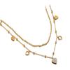 Moda Amor 2024 Acero de Titanio Doble Personalidad Diamantes Incrustados Corazón de Durazno Cuentas Redondas Cadena Clavicular Diseño Nicho Joyería Collar