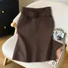 Falda Midi Bodycon Ajustada de Cintura Alta Personalizada con Estampado de Letras para Mujer, Otoño/Invierno Elegante Versátil Retro que Cubre la Cadera Adelgazante