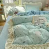 Juego de cuatro piezas de terciopelo de leche engrosado estilo princesa coreana con encaje, sábana y funda de edredón cálidas y frescas para dormitorio, juego de tres piezas