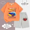 Hot Wheels Coche Deportivo Pantalones Cortos de Manga Corta para Niños Conjunto de Dos Piezas Ropa de Verano para Niños Algodón Puro Estampado de Dibujos Animados Traje Deportivo Casual