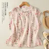 Blusa Qipao de Algodón y Lino Estilo Chino Nueva Tradicional Manga de Luna Cuello Asimétrico Abotonada Larga y Corta para Mujer 2026 Verano
