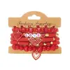 Pulseira Europeia e Americana de Dia dos Namorados com Múltiplas Camadas e Diamantes, Pingente de Coração Vermelho, Pulseira Elástica com Contas de Cerâmica Soft