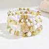 Pulsera Bohemia de Corazón con Múltiples Capas de Perlas, Pulsera Elástica Versátil Retro de Moda, Joyería Europea y Americana