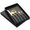 Amazon imitação de madeira de aço inoxidável louça de mesa homem pequeno faca cintura e garfo cinco peças hotel ocidental steak faca e garfo colher caixa de presente