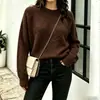 Suéter Pulôver Cinza Gola Redonda Estilo Preguiçoso Outono/Inverno 2026 para Mulheres, Suéter de Tricô Cor Sólida Grosso Solto Top Versátil