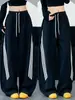Pantalones Deportivos Estilo Americano Talla Grande 300 Jin para Mujer Otoño Invierno con Felpa Gruesa Pantalones de Guadaña Casuales de Cintura Alta de Pierna Ancha Rayados de Moda
