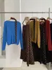 Conjunto de duas peças KEKEZOON: blusa de tricô com gola V e mangas compridas + saia de bolinhas de cintura alta com fita para mulheres 8983