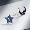 Aretes asimétricos de estrella y luna de plata esterlina 925 con esmalte estrellado, moda japonesa y coreana, innovadores, regalo de joyería para novias