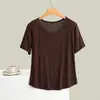 Camiseta de modal de manga corta y cuello redondo para mujer, corte ajustado, sencilla y elegante, nuevo modelo de verano, prenda exterior de moda para damas