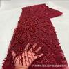 Tela de Encaje Bordado con Lentejuelas y Cuentas Africanas para Vestido de Novia Encaje con Cuentas AfricanasMN2421