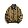 Roupas Vintage Outono 2025 Novo Retrô Americano Lavado Desgastado Jaqueta de Trabalho Bolso Grande Masculino Casaco de Lona