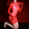 Meias Brilhantes Vestido Bodycon Estilo Madrasta Vestido Sexy de Peça Única Body Liso Sedoso Brilhante Sem Tirar Mangas de Cinco Dedos
