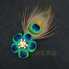 Pendientes de plumas de pavo real estilo nacional retro europeo y americano, pendientes de clip lateral exagerados, pendientes de moda para mujer, venta al por mayor