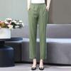 Pantalones Casuales de Mujer Estilo Mamá, Elásticos de Cintura Alta Ajustados, Delgados de Verano para Mediana Edad y Mayores, Moda Rectos de Nueve Puntos