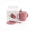 Vaso Pajita de Silicona para Dentición para Niños de Venta Caliente de Fábrica Transfronteriza Vaso para Aprender a Beber para Bebé con Asa Binaural Antiescaldado Dos en Uno