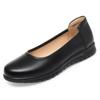 Sapatos de couro femininos pretos com bico redondo e boca rasa, calçados baixos antiderrapantes para trabalho, ferramentas femininas, sapatos para mães de meia-idade e idosas, sapatos de camada única, sapatos femininos