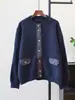 2026 Estilo Nuevo de Principios de Primavera Diseño Patchwork Color Contrastante Chaqueta Suéter Cuello Redondo Estilo Coreano Holgada y Versátil Cárdigan de Punto para Mujer