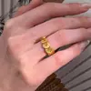Anillo de Hielo Triturado Moneda de Oro de la Suerte para Mujeres Nicho Cuentas de Transferencia Ojo de Gato Moneda de los Cinco Emperadores Joyería de Mano de Plata Pura Regalo de San Valentín