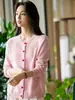 Cardigan Tricotado 100% Caxemira Pura Novo para Outono e Inverno Feminino Jaqueta Suéter de Gola Redonda com Botões de Coração Camisa de Manga Longa que Reduz a Idade