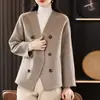 Nuevo Abrigo de Lana Otoño 2026 para Mujer, Cárdigan de Lana Corto de Cuello V de un Solo Botón, Ropa Exterior Sencilla para Figuras Pequeñas