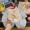Nueva Camiseta de Manga Larga para Niños 2026 Versátil Primavera y Otoño Dibujos Animados Bloques de Color Linda Elegante Top para Niños y Niñas