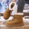 Botas Cortas de Lana de Cordero y Algodón con Lazos Cruzados, Botas de Nieve Engrosadas con Piel Integrada, Novedad Otoño e Invierno