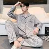 Pijama de Algodón Puro para Hombre, Cárdigan de Primavera y Otoño, Pantalones de Manga Larga, Ropa de Casa Sencilla Casual Estilo Coreano, Traje Holgado de Talla Grande