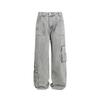 Rumei Marca de Moda Retro Americana Jeans de Pierna Ancha Sueltos Pantalones de Trabajo Resistentes con Múltiples Bolsillos para Hombre Pantalones Largos Desgastados Lavados