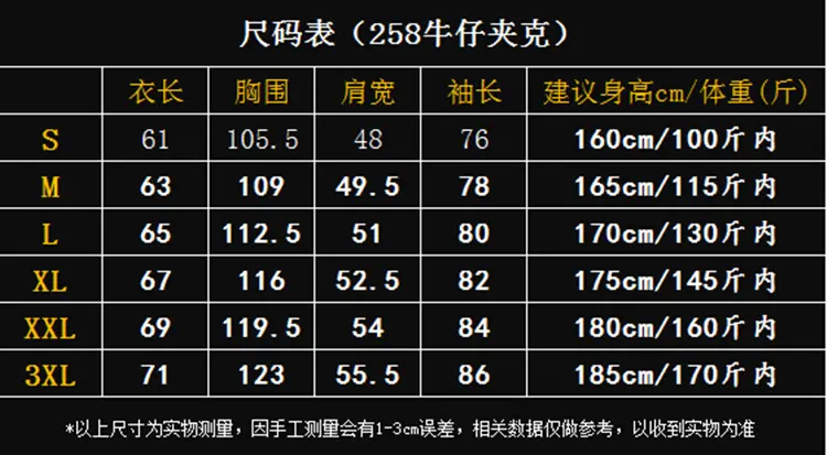 尺码表 258