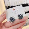 Pendientes de Cuadros de Diamantes Vintage con Aguja de Plata S925 para Mujer Moda Coreana Pendientes Elegantes Otoño e Invierno Combinan con Todo Joyería Dulce para Orejas
