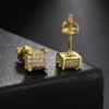 Brincos de zircônia hip-hop europeus e americanos novos, brincos masculinos geométricos, com diamantes completos, banhados a ouro, com fivela de parafuso, joias de orelha da moda personalizadas