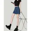 Shorts de mezclilla retro azules de pierna ancha para mujer, nuevo estilo moderno, forma de pera, holgados, de cintura alta, corte A, versátiles, hot pants que se ajustan a la cadera