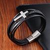 Pulseira Masculina de Couro com Cruz Multicamadas, Estilo Punk Retrô, Tecida à Mão em Aço Titânio, Best-Seller Transfronteiriço da Amazon