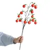 Flor Artificial Fruta Caqui Dourado Luminoso Mármore Balde de Ano Novo Decoração Fruta da Fortuna Arranjo de Flores Decoração de Casamento Flor Falsa