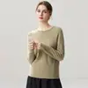 Otoño e Invierno Nueva Camiseta Base de Punto de Cachemira Moda Suave Cómoda Jersey con Dobladillo Enrollado Cuello Redondo Agradable a la Piel Manga Larga para Mujer