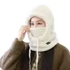 Chapéu Integrado com Máscara de Cachecol para Pescoço Feminino de Inverno com Forro de Fleece, Touca Grossa para Cabeça, Proteção para Orelhas, Chapéu de Algodão à Prova de Vento, Acessório Quente para Ciclismo