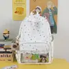 Mochila fresh e fofa com estampa de estrelas, cheia de coração de menina, para o trajeto diário, bolsa escolar para estudantes