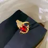 Anel Pixiu grande estilo celebridade da internet transfronteiriço, banhado a ouro real com retenção de cor, para mulheres, cravejado com zircônia e rubi, joia de alta qualidade
