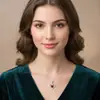 Colar Coração Eterno Amor com Diamantes Incrustados e Corrente de Clavícula em Formato de Coração Duplo Gravado Pingente de Doze Cores de Pedra de Nascimento Luxo Leve