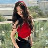 2024 transfronterizo europeo y americano para mujer WISH otoño e invierno nueva moda color liso sexy hombro oblicuo cinta para ombligo expuesta chaleco mujer
