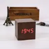 Reloj de Madera LED Multifuncional de Moda, Reloj Despertador Digital Perezoso Cuadrado Negro con Grano de Madera Silencioso Controlado por Voz Inteligente