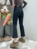 Ropa para Mujer Tallas Grandes Otoño 2025 Pantalones vaqueros negros de talle alto elásticos corte bootcut para gorditas mm Estilizados Pantalones rectos de nueve puntos de campana