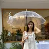 Estilo Japonés Pequeño Fresco 16 Varillas Blanco Mango Largo Celebridad de Internet Transparente Paraguas Engrosado Ensanchado Resistente al Viento Simple Moda Paraguas
