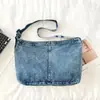 Bolso bandolera casual y artístico de mezclilla lavada estilo japonés, de gran capacidad, para estudiantes, bolso de hombro casual para ir al trabajo, moderno